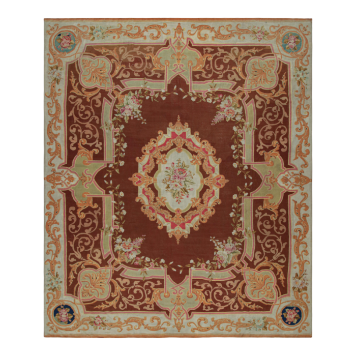 antique aubusson rug in brown with floral medallion from rug and kilim 0695