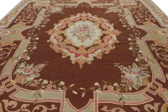 antique aubusson rug in brown with floral medallion from rug and kilim 5518