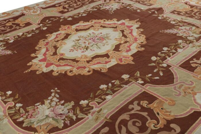 antique aubusson rug in brown with floral medallion from rug and kilim 6331