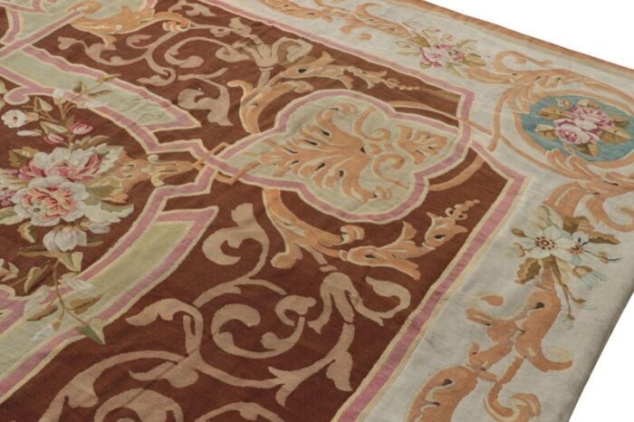 antique aubusson rug in brown with floral medallion from rug and kilim 6799