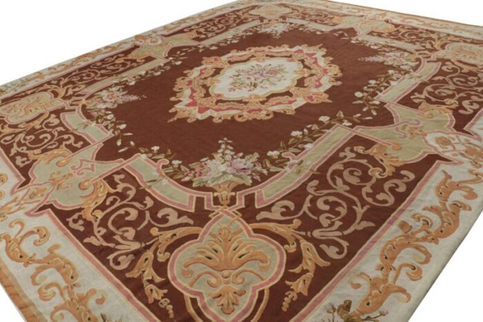 antique aubusson rug in brown with floral medallion from rug and kilim 7358