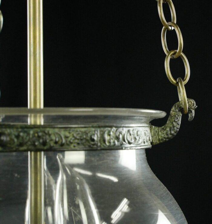 antique bell jar hand blown glass and brass chain pendant light 1362