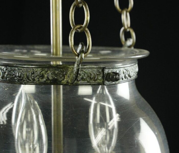 antique bell jar hand blown glass and brass chain pendant light 4494