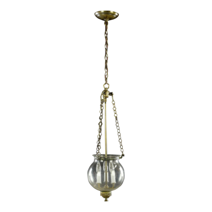 antique bell jar hand blown glass and brass chain pendant light 6350