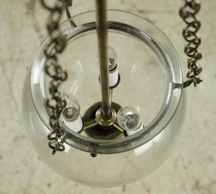 antique bell jar hand blown glass and brass chain pendant light 7357