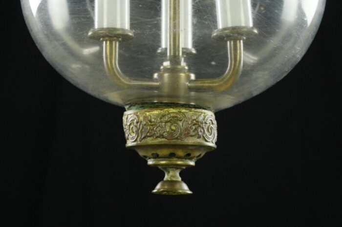 antique bell jar hand blown glass and brass chain pendant light 8186