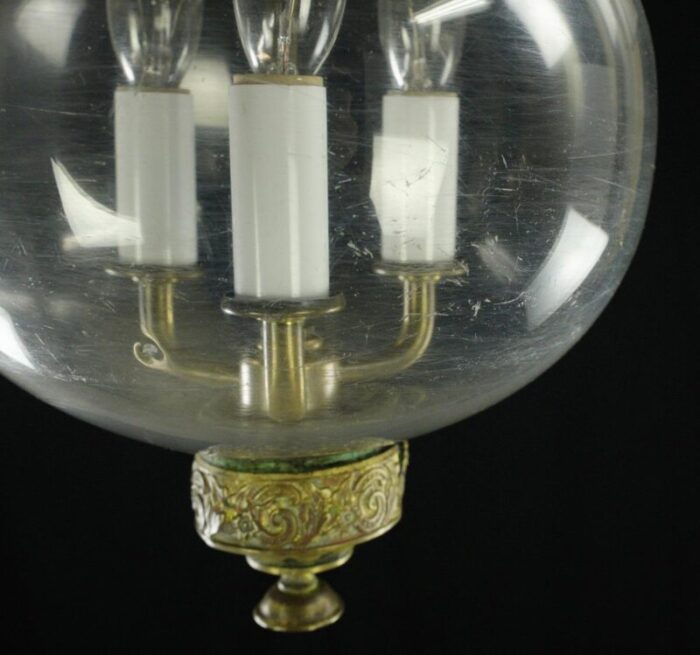 antique bell jar hand blown glass and brass chain pendant light 9449