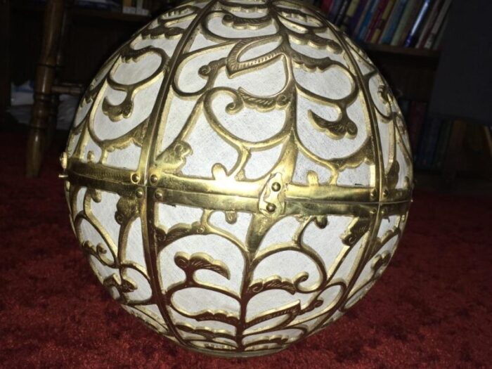 antique brass globe pendant light with rice paper lining 5540