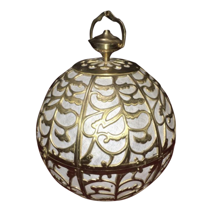 antique brass globe pendant light with rice paper lining 9502