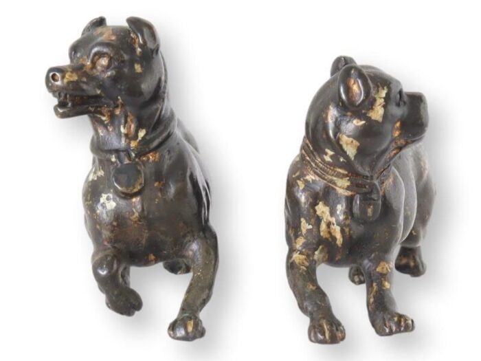 antique bronze pug dogs a pair 2492