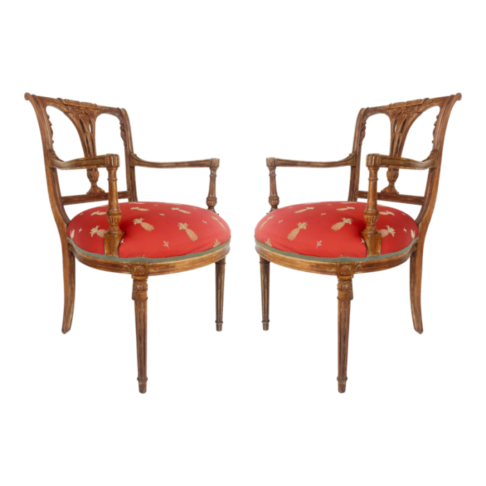 antique carved venetian plastered wood armchairs with pineapple seats a pair 9015