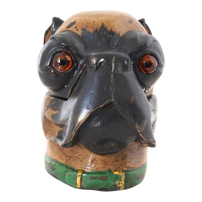 antique cold painted metal pug inkwell glass eyes 3467