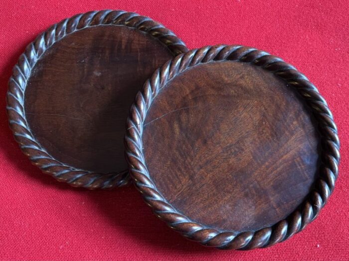 antique early 19th century english regency carved mahogany small waiter trays or wine bottle coasters circa 1820 a pair 4642