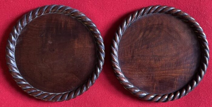 antique early 19th century english regency carved mahogany small waiter trays or wine bottle coasters circa 1820 a pair 5611