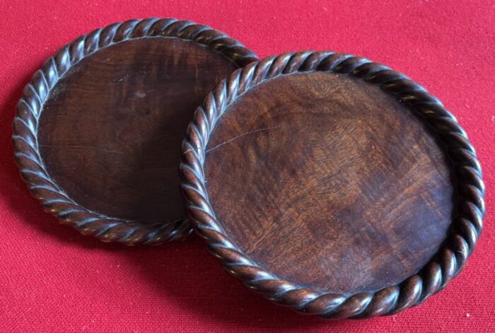 antique early 19th century english regency carved mahogany small waiter trays or wine bottle coasters circa 1820 a pair 5690