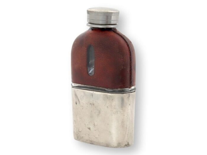 antique english leather wrapped mini flask 1951