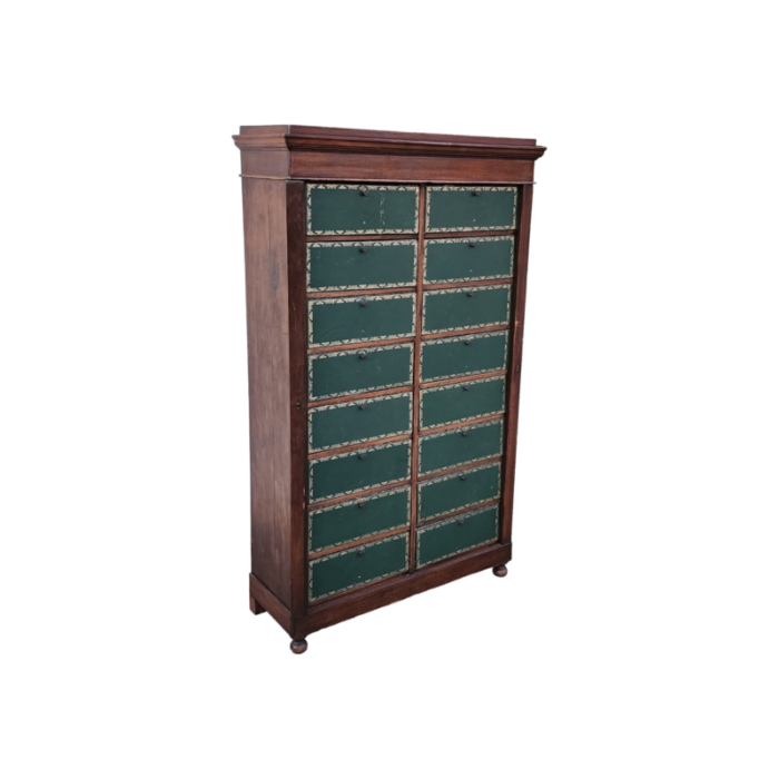 antique french cartonnier cabinet with hunter green faux leather box fronts 0581