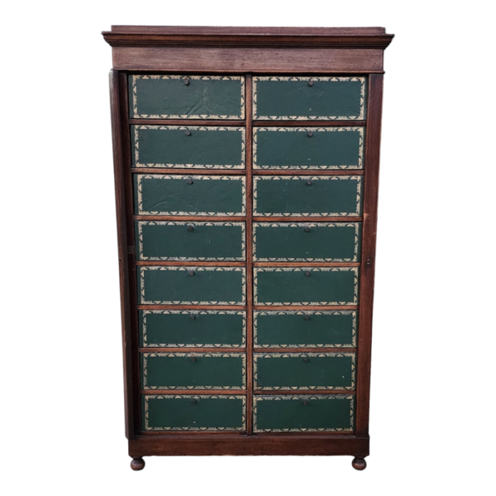 antique french cartonnier cabinet with hunter green faux leather box fronts 5647