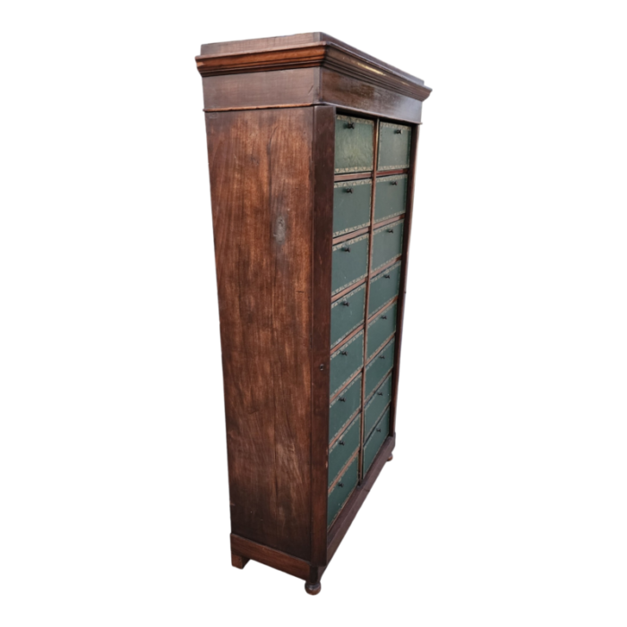 antique french cartonnier cabinet with hunter green faux leather box fronts 6361