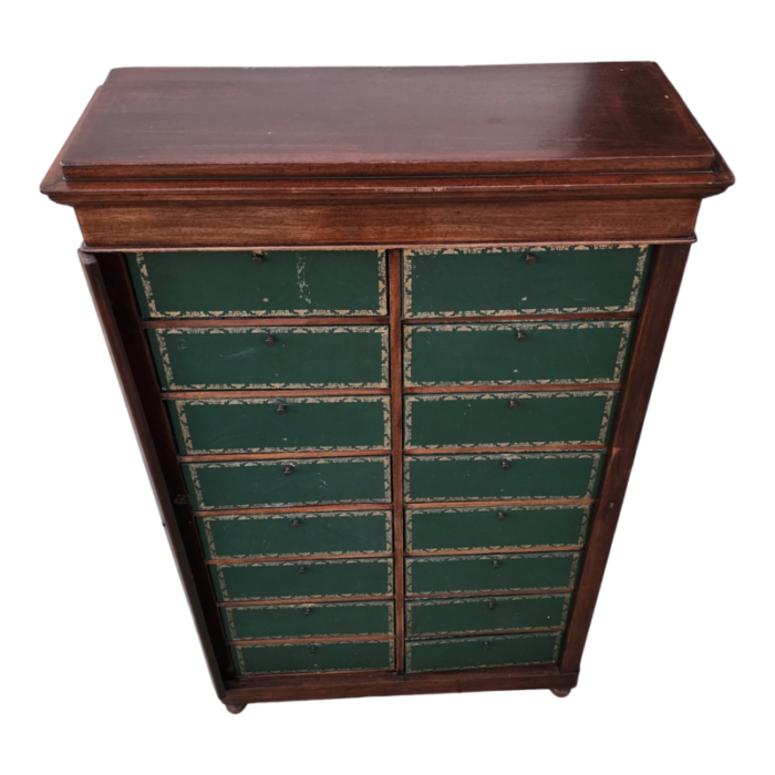 antique french cartonnier cabinet with hunter green faux leather box fronts 9453