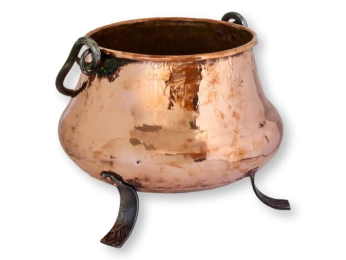 antique french copper footed cauldron pot 5056