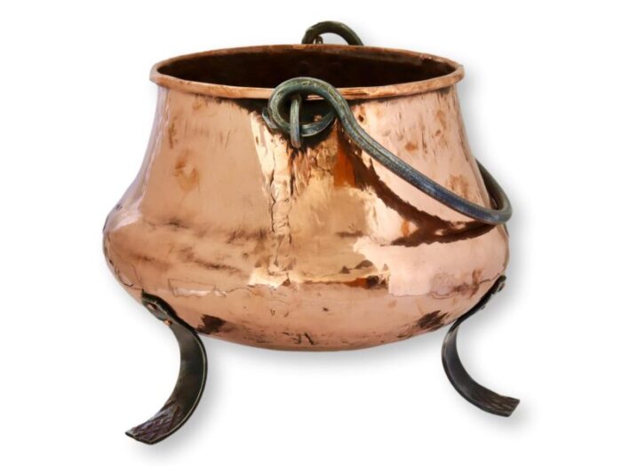 antique french copper footed cauldron pot 7074