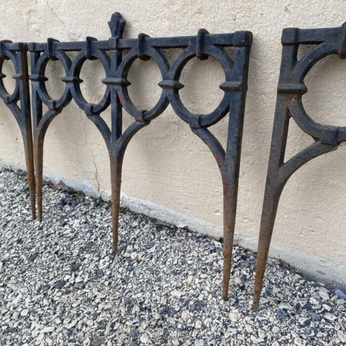 antique french victorian cast iron outdoor garden fence edge edging set of 8 8783