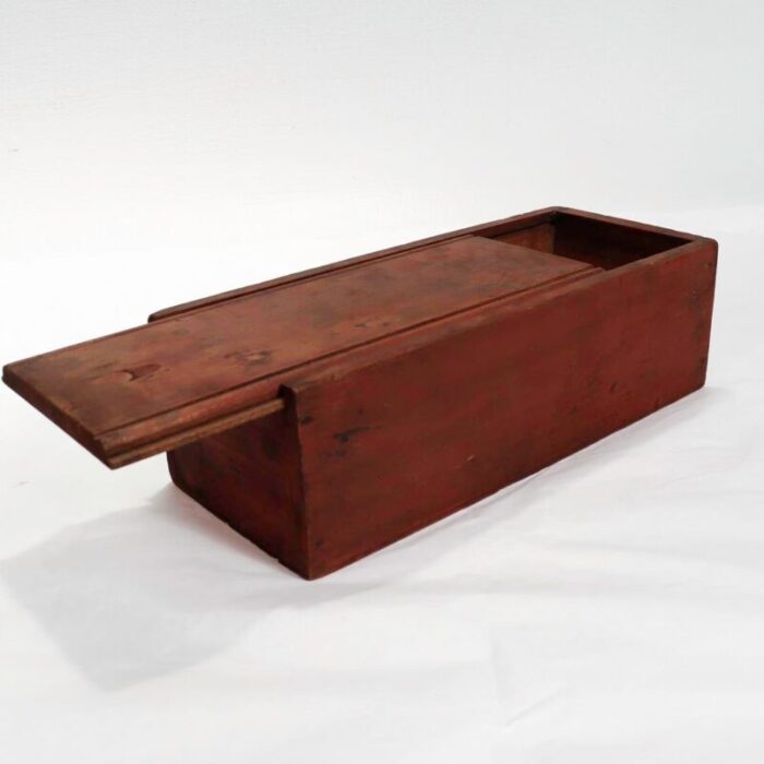 antique mid atlantic states folky slide lid candle box with an original red wash 8430