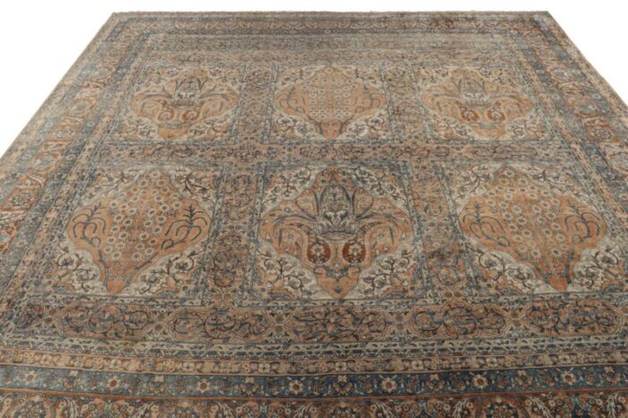 antique persian kerman rug with gold and blue floral patterns from rug and kilim 0991