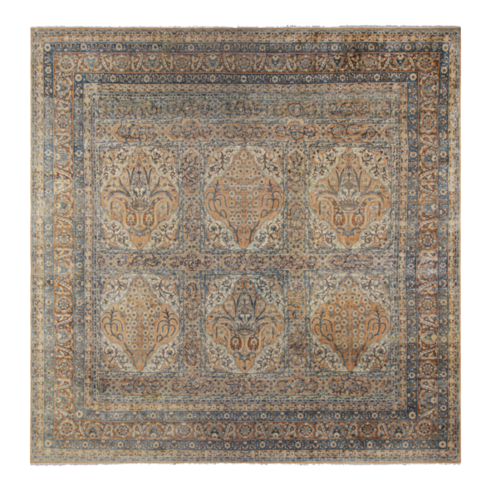 antique persian kerman rug with gold and blue floral patterns from rug and kilim 3567