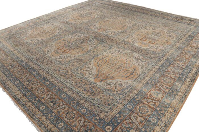 antique persian kerman rug with gold and blue floral patterns from rug and kilim 8976