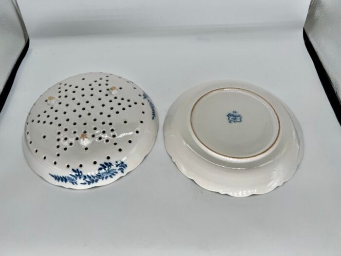 antique royal tichelaar makkum delft faience fruit strainer blue and white 2pc 0241