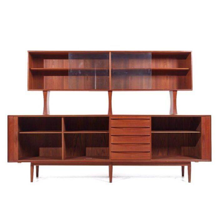 arne vodder for sibast model 76 mid century danish teak tambour door credenza and hutch 0095