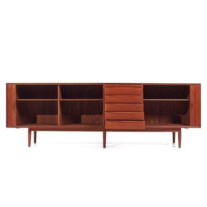 arne vodder for sibast model 76 mid century danish teak tambour door credenza and hutch 3035