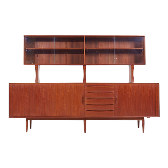 arne vodder for sibast model 76 mid century danish teak tambour door credenza and hutch 6555