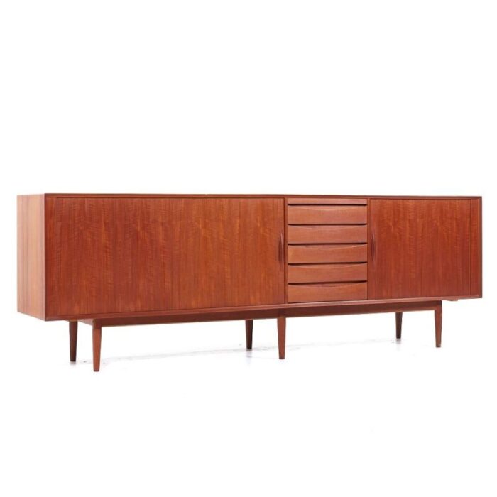 arne vodder for sibast model 76 mid century danish teak tambour door credenza and hutch 8641