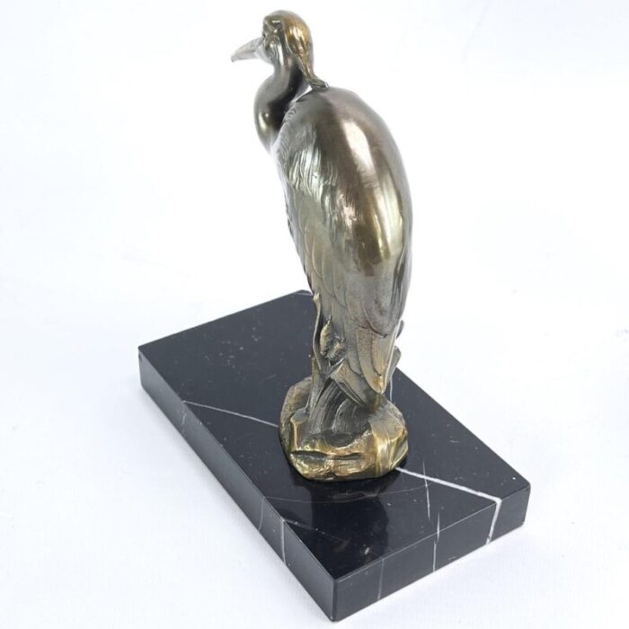 art deco bookends with heron bird marble base 1930s set of 2 2494