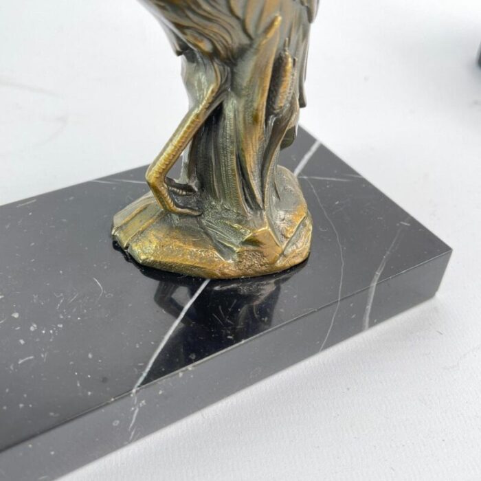 art deco bookends with heron bird marble base 1930s set of 2 7424