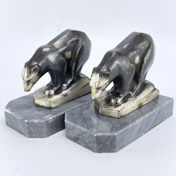 art deco bookends with polar bears marble base 1930s set of 2 0715