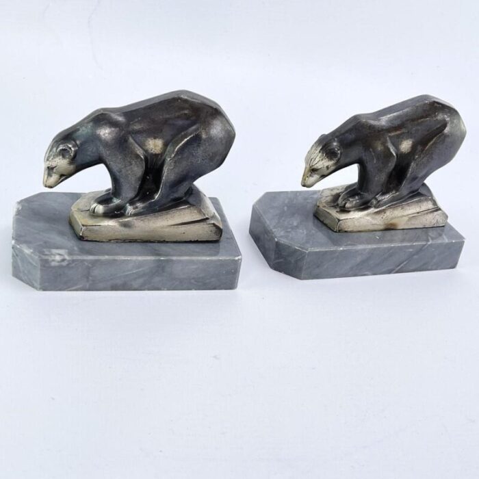 art deco bookends with polar bears marble base 1930s set of 2 4440