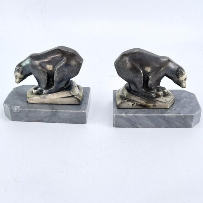 art deco bookends with polar bears marble base 1930s set of 2 6906