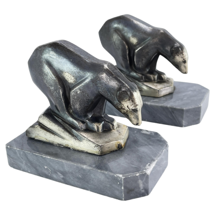 art deco bookends with polar bears marble base 1930s set of 2 8079