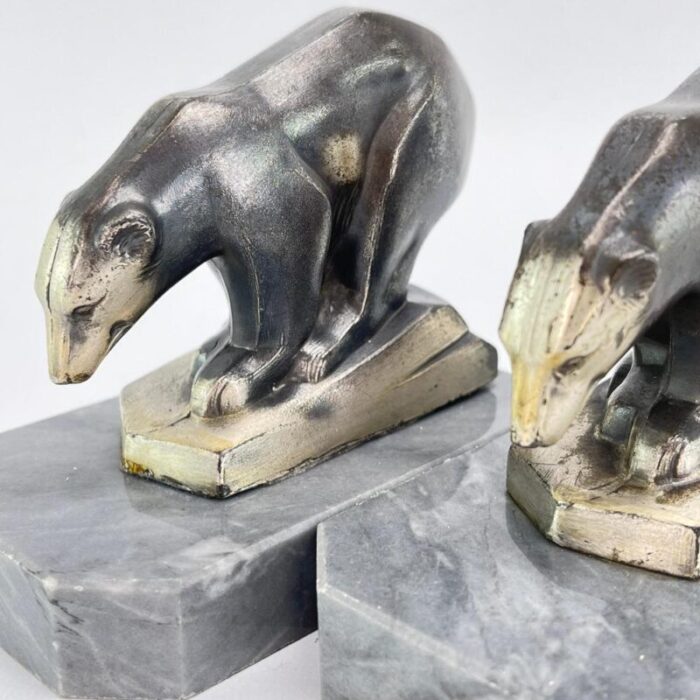 art deco bookends with polar bears marble base 1930s set of 2 8901