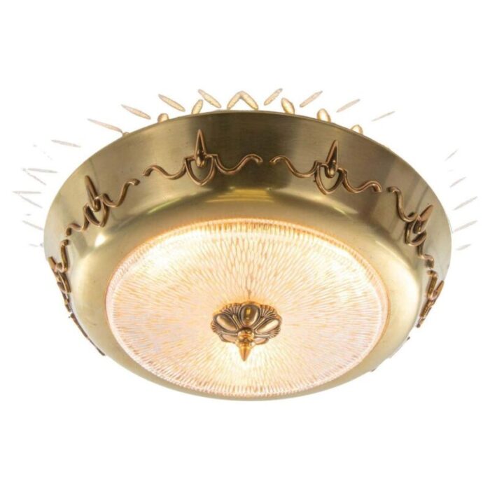 art deco brass and glass flush mount 1930s 1 1