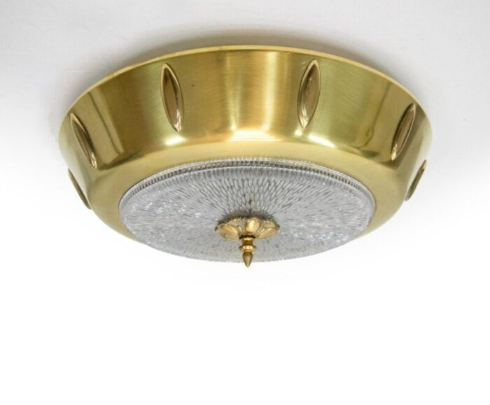 art deco brass and glass flush mount 1930s 2