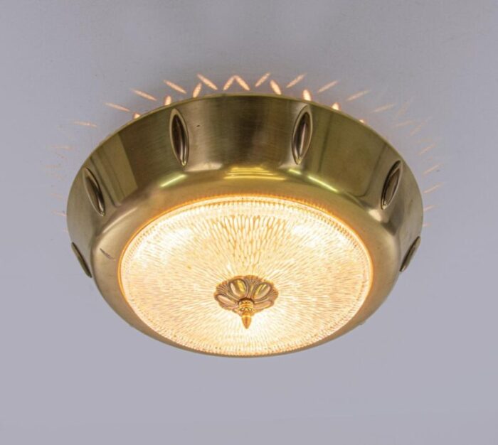 art deco brass and glass flush mount 1930s 3