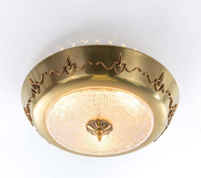 art deco brass and glass flush mount 1930s 7