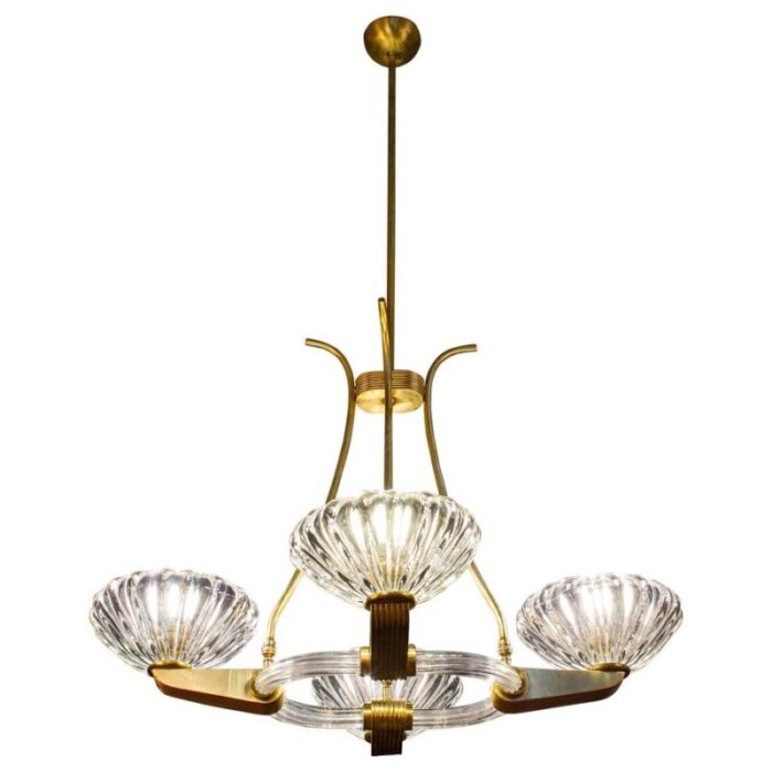 art deco brass mounted murano glass chandelier by ercole barovier 1940 1