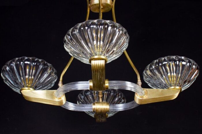 art deco brass mounted murano glass chandelier by ercole barovier 1940 3