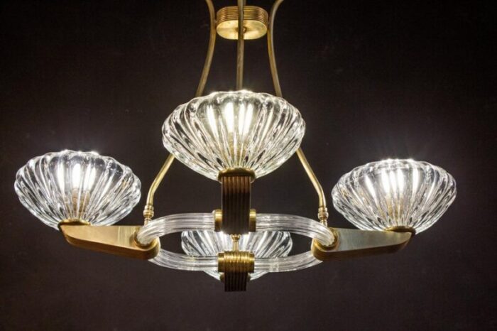 art deco brass mounted murano glass chandelier by ercole barovier 1940 4